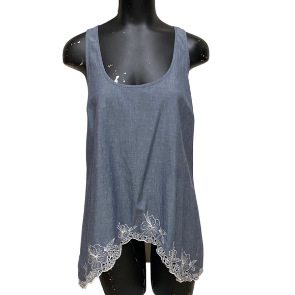 American Rag Tops - American Rag Cie Blue Chambray Cotton Embroidered Tank
